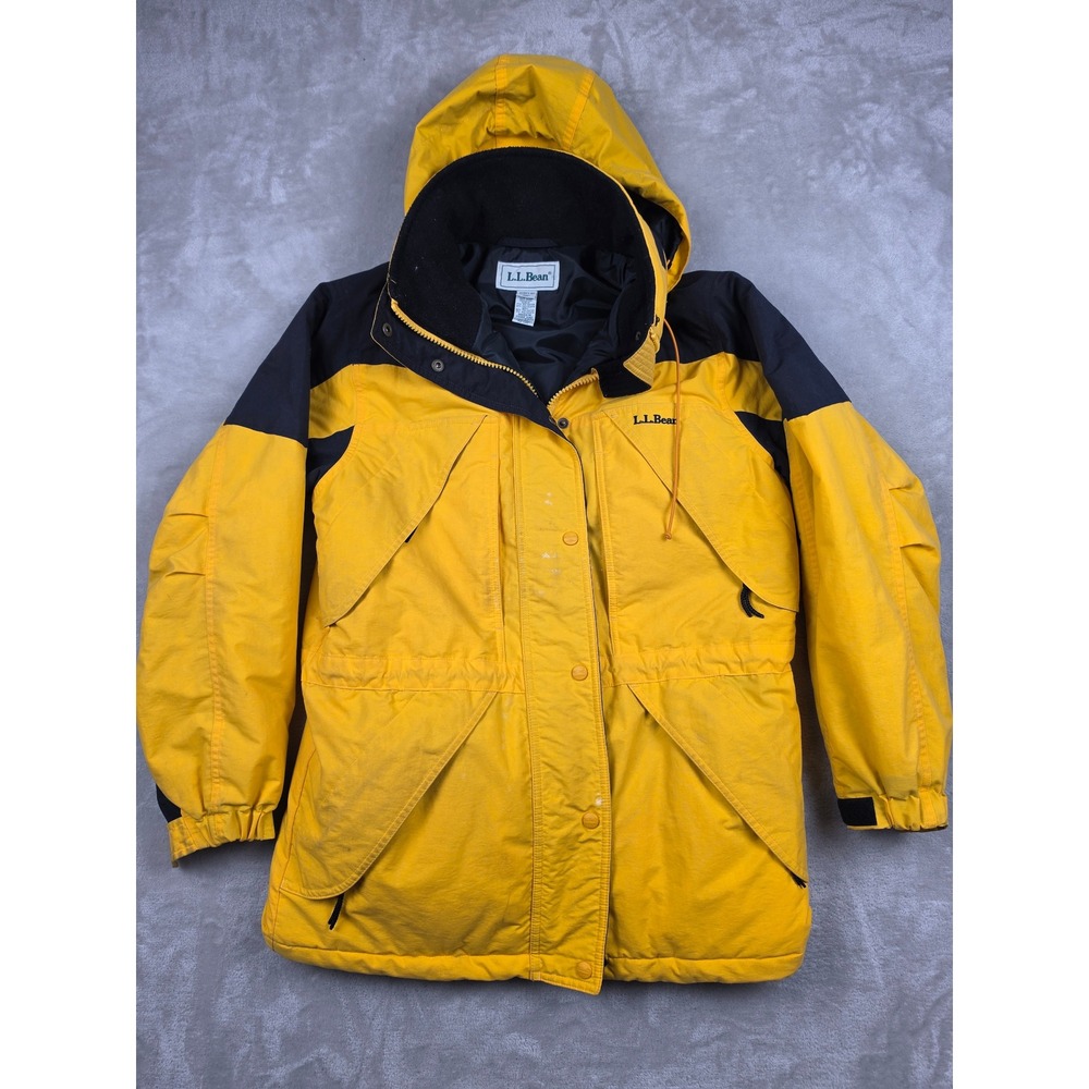 Vtg LL Bean Winter Parka Jacket Womens S Yellow Hooded Thinsulate Liteloft *Read